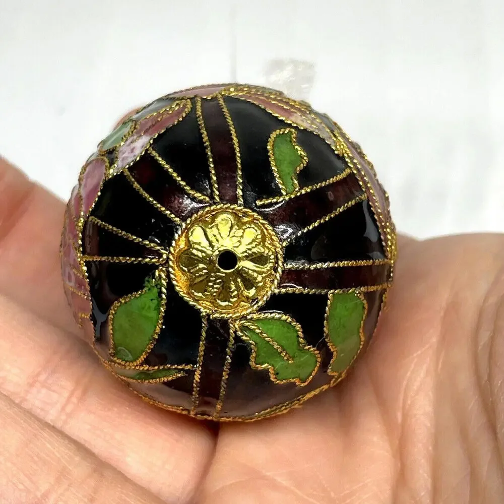 Pink Black Gold Floral Cloisonne‎ EGG Ornament Vintage